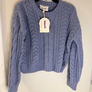 Pink Rose Periwinkle Cable Knit Scoop Neck Sweater